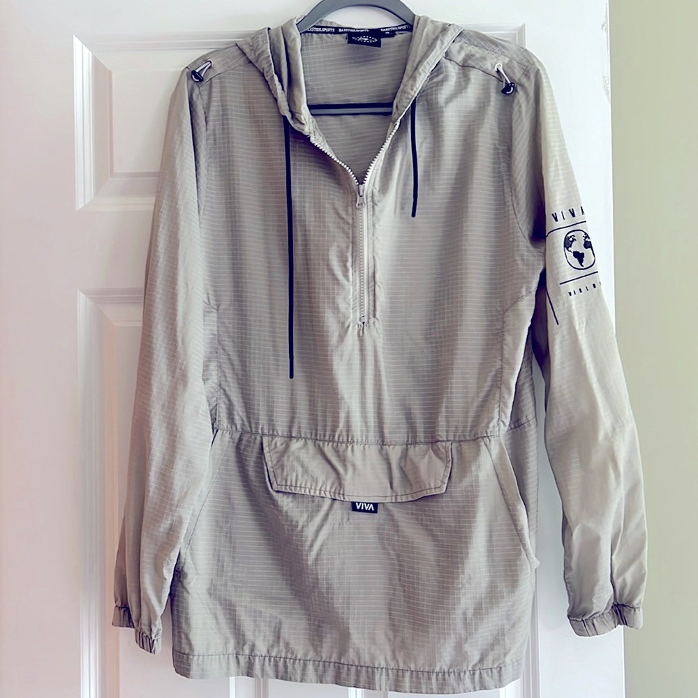 Barstool sports lightweight packable jacket,  grey, front velcro pocket w/ zip